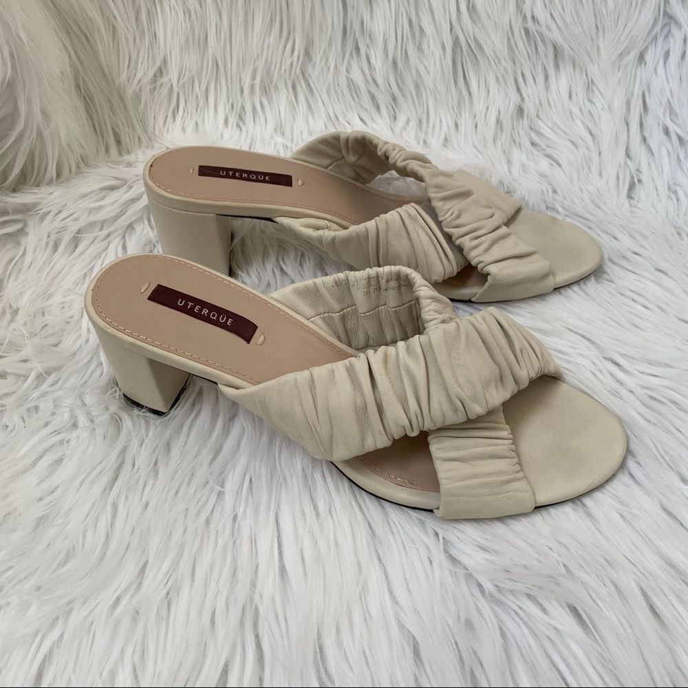 Uterque Spain ivory leather cross heeled sandals 9